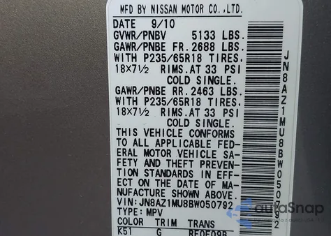 2011 Nissan Murano Sl z USA, uszkodzony, nr VIN JN8AZ1MU8BW050792